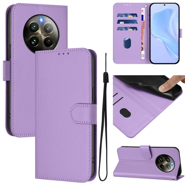 Skin Feel Solid Color Leather Phone Case with Lanyard, For Realme C63 Global, For Realme 12+ 5G Global