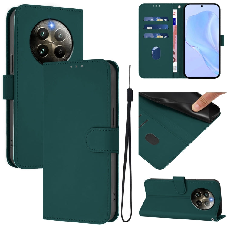 Skin Feel Solid Color Leather Phone Case with Lanyard, For Realme C63 Global, For Realme 12+ 5G Global