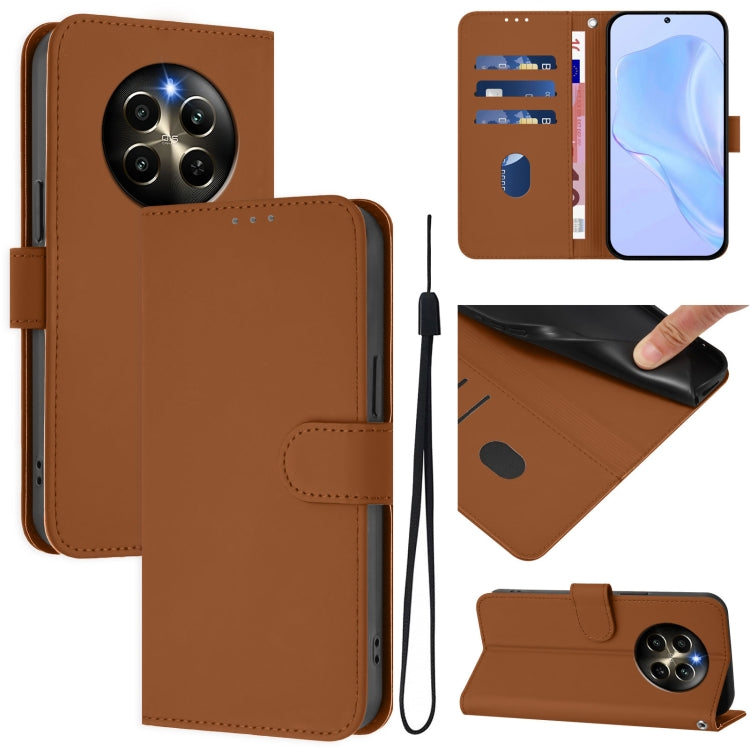 Skin Feel Solid Color Leather Phone Case with Lanyard, For Realme 12 Pro 5G Global, For Realme C67 4G Global