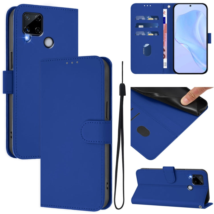 Skin Feel Solid Color Leather Phone Case with Lanyard, For Realme C20 / C11 2021 / C21, For Realme C25 / C15 / C12 / C25s