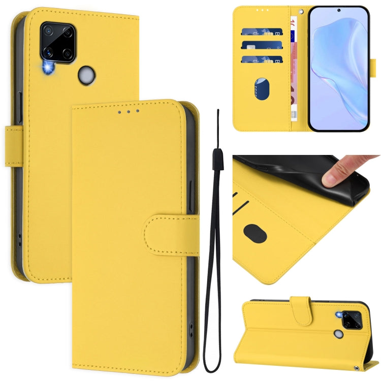 Skin Feel Solid Color Leather Phone Case with Lanyard, For Realme C20 / C11 2021 / C21, For Realme C25 / C15 / C12 / C25s