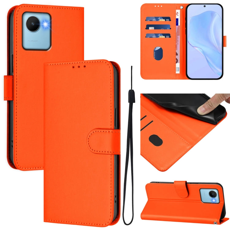 Skin Feel Solid Color Leather Phone Case with Lanyard, For Realme 10 4G Global, For Realme C30 4G / C30s