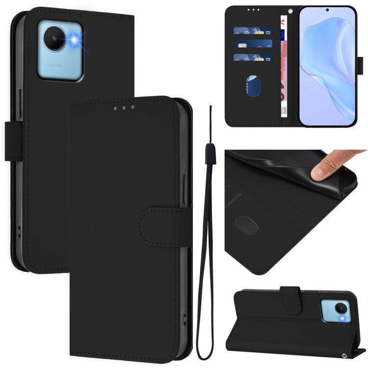 Skin Feel Solid Color Leather Phone Case with Lanyard, For Realme 10 4G Global, For Realme C30 4G / C30s