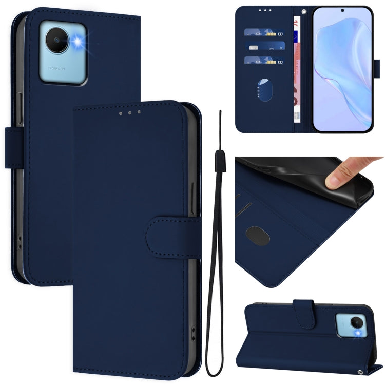 Skin Feel Solid Color Leather Phone Case with Lanyard, For Realme 10 4G Global, For Realme C30 4G / C30s