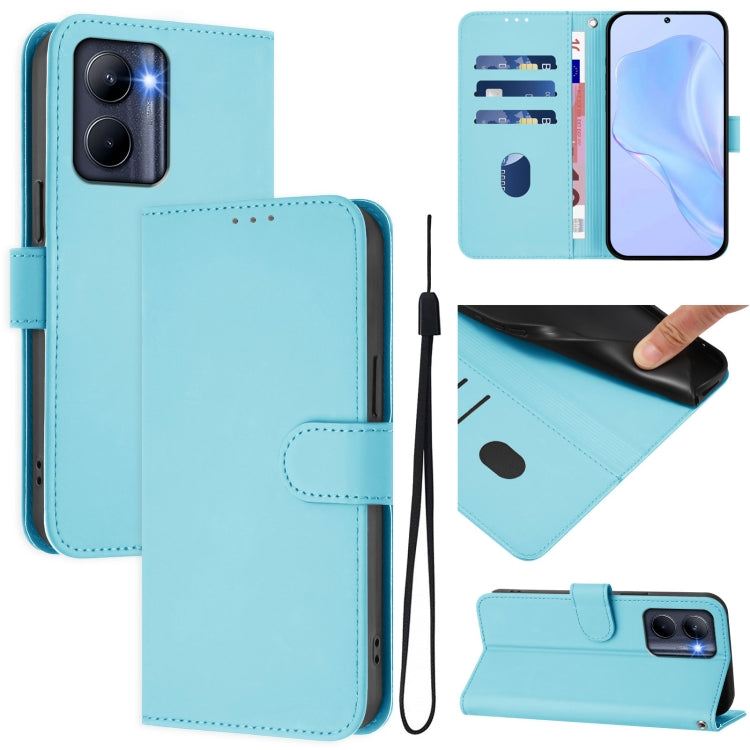 Skin Feel Solid Color Leather Phone Case with Lanyard, For Realme C55 4G Global, For Realme C33 Global