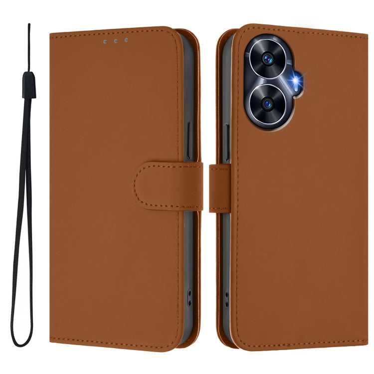 Skin Feel Solid Color Leather Phone Case with Lanyard, For Realme C55 4G Global, For Realme C33 Global
