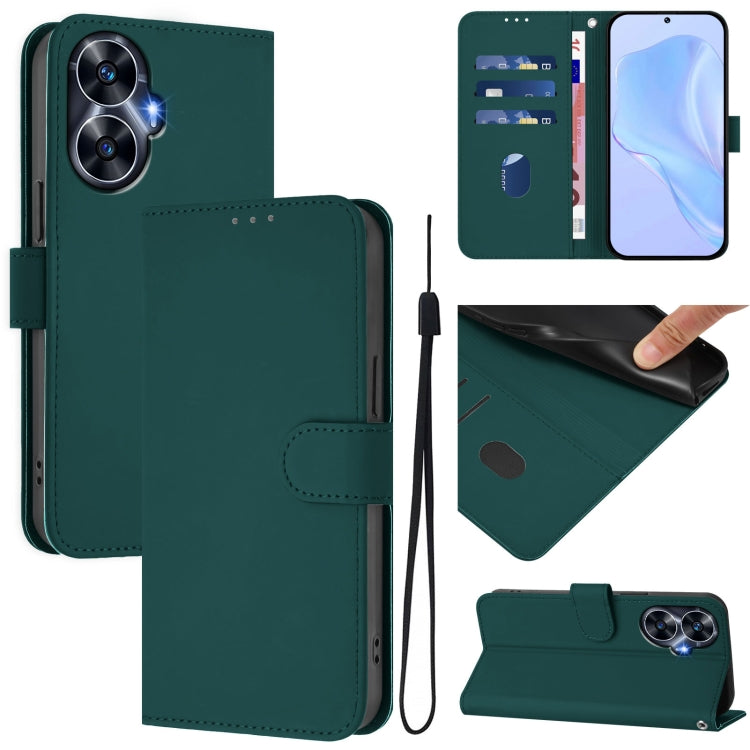 Skin Feel Solid Color Leather Phone Case with Lanyard, For Realme C55 4G Global, For Realme C33 Global