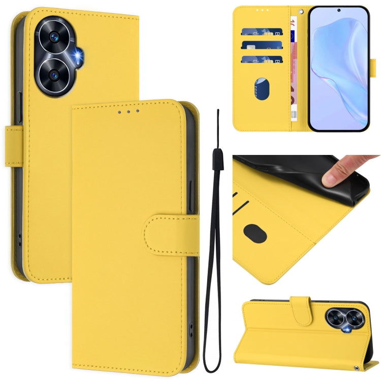 Skin Feel Solid Color Leather Phone Case with Lanyard, For Realme C55 4G Global, For Realme C33 Global