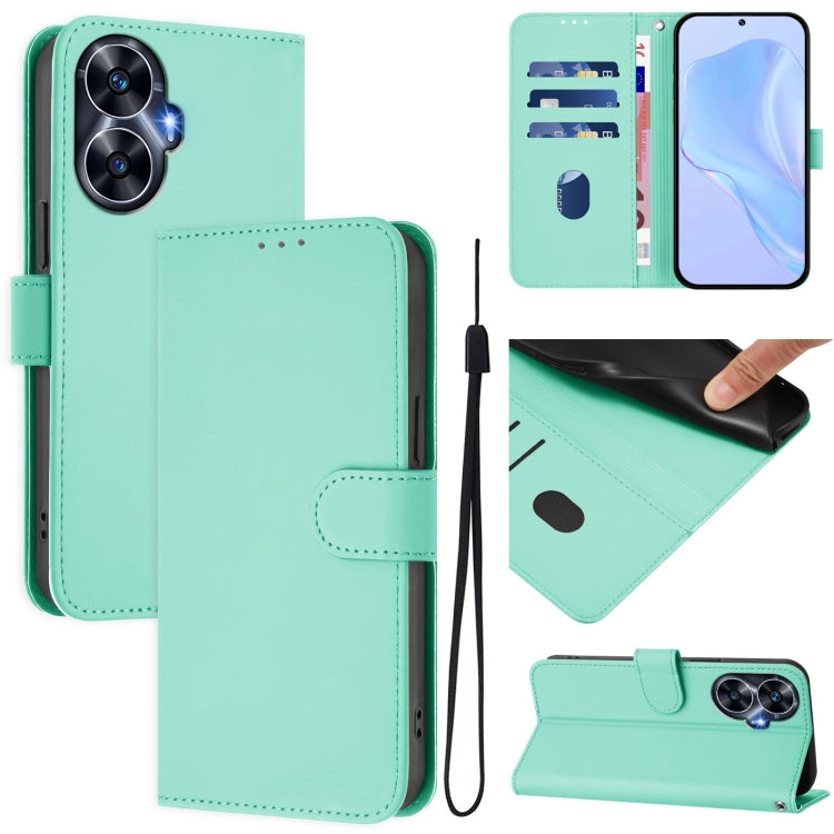 Skin Feel Solid Color Leather Phone Case with Lanyard, For Realme C55 4G Global, For Realme C33 Global