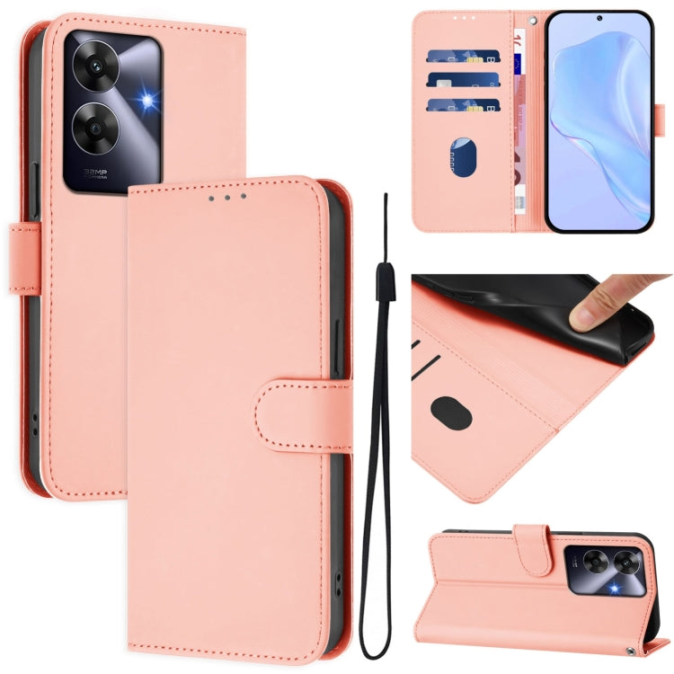 Skin Feel Solid Color Leather Phone Case with Lanyard, For Realme C63 Global, For Realme 12+ 5G Global
