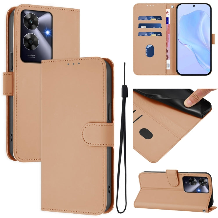 Skin Feel Solid Color Leather Phone Case with Lanyard, For Realme C63 Global, For Realme 12+ 5G Global