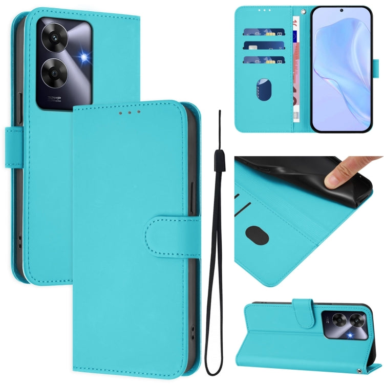 Skin Feel Solid Color Leather Phone Case with Lanyard, For Realme C63 Global, For Realme 12+ 5G Global