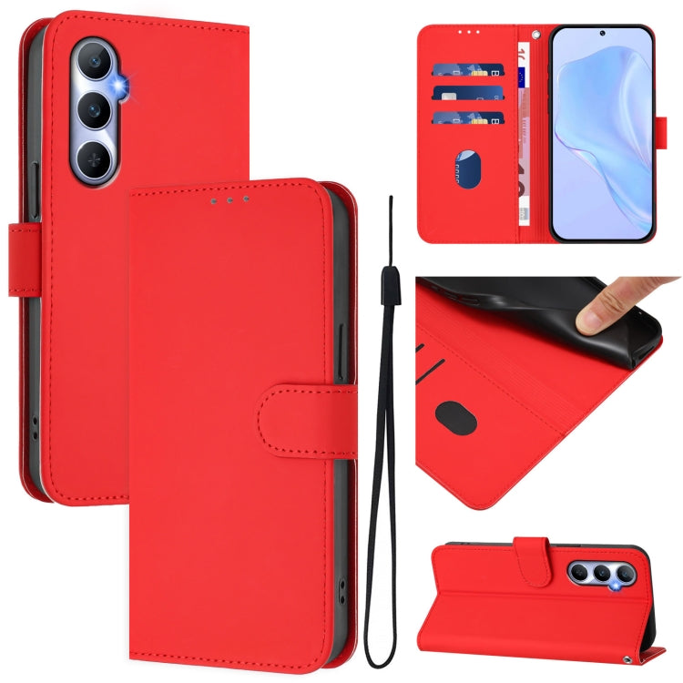 Skin Feel Solid Color Leather Phone Case with Lanyard, For Realme Narzo 60 Pro Global, For Realme C65 4G Global