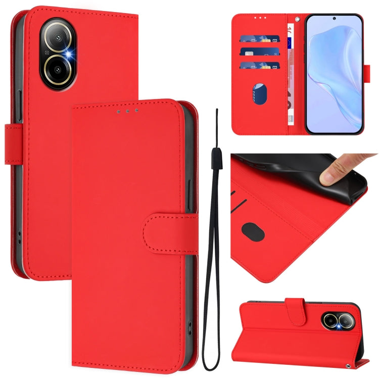 Skin Feel Solid Color Leather Phone Case with Lanyard, For Realme 12 Pro 5G Global, For Realme C67 4G Global