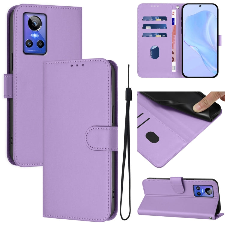 Skin Feel Solid Color Leather Phone Case with Lanyard, For Realme GT Neo 3, For Realme 9 Pro 5G Global