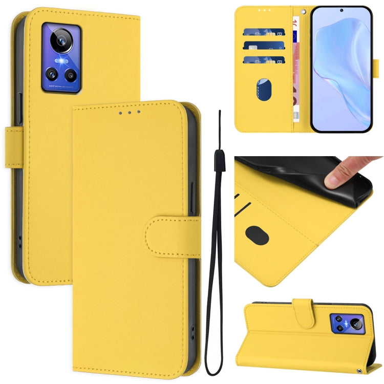 Skin Feel Solid Color Leather Phone Case with Lanyard, For Realme GT Neo 3, For Realme 9 Pro 5G Global
