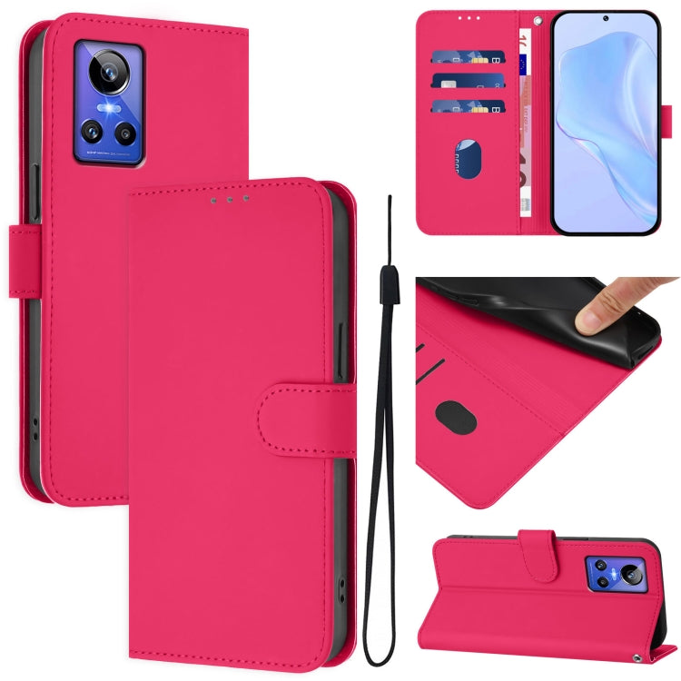 Skin Feel Solid Color Leather Phone Case with Lanyard, For Realme GT Neo 3, For Realme 9 Pro 5G Global