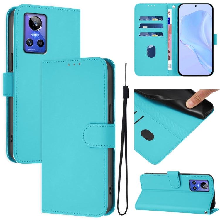 Skin Feel Solid Color Leather Phone Case with Lanyard, For Realme GT Neo 3, For Realme 9 Pro 5G Global