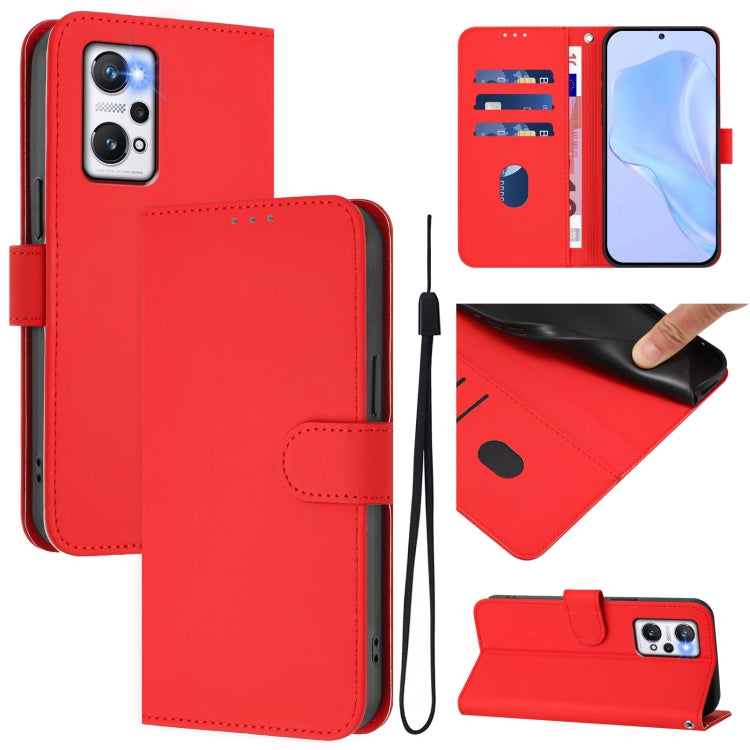 Skin Feel Solid Color Leather Phone Case with Lanyard, For Realme GT Neo 3T, For Realme 9 Pro+ 5G / 9 4G Global