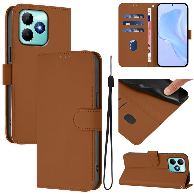 Skin Feel Solid Color Leather Phone Case with Lanyard, For Realme 12 5G Global, For Realme Note 50 4G Global