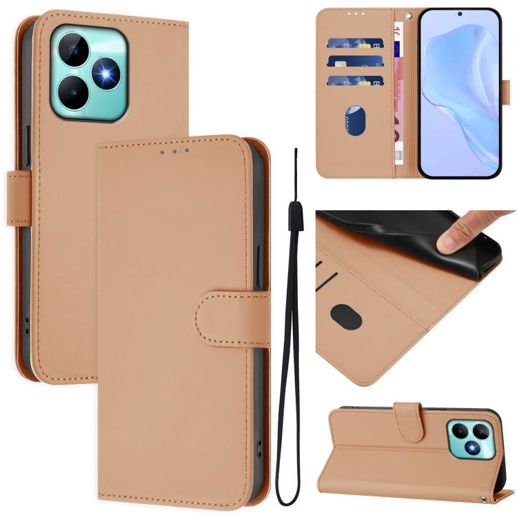 Skin Feel Solid Color Leather Phone Case with Lanyard, For Realme 12 5G Global, For Realme Note 50 4G Global