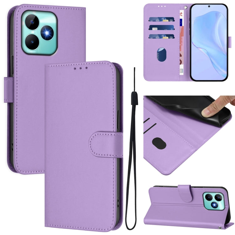 Skin Feel Solid Color Leather Phone Case with Lanyard, For Realme 12 5G Global, For Realme Note 50 4G Global