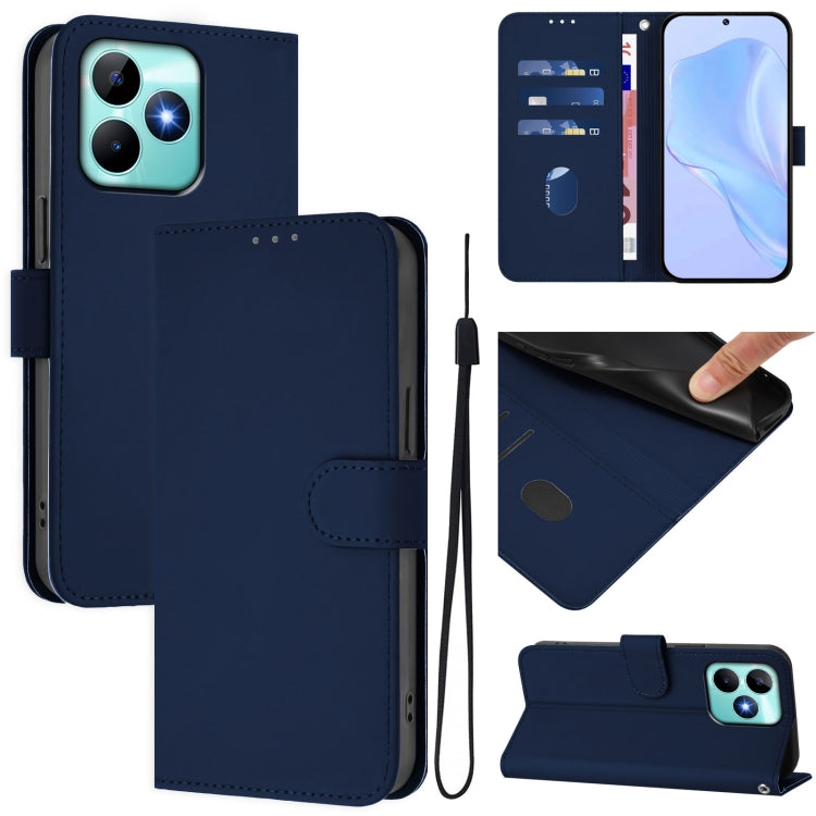 Skin Feel Solid Color Leather Phone Case with Lanyard, For Realme 12 5G Global, For Realme Note 50 4G Global