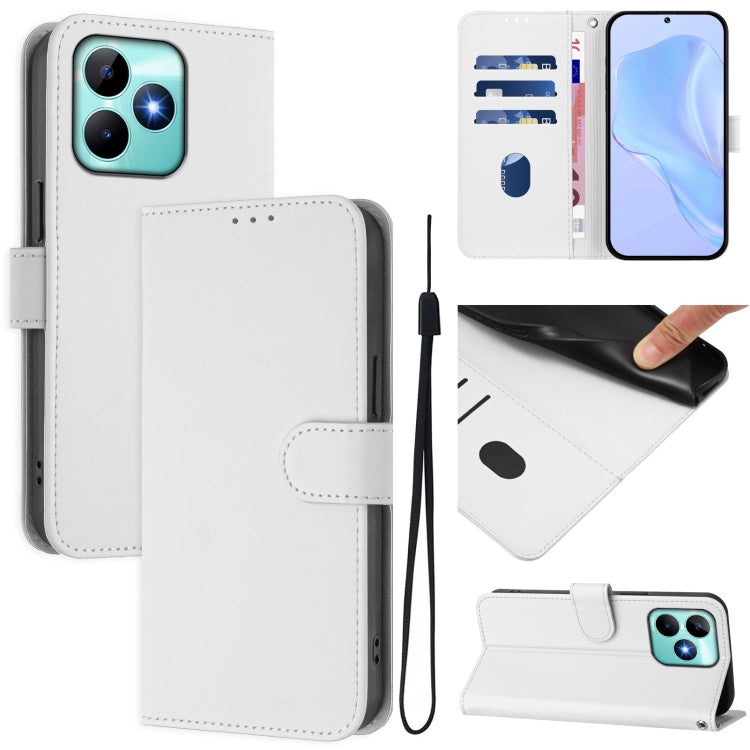 Skin Feel Solid Color Leather Phone Case with Lanyard, For Realme 12 5G Global, For Realme Note 50 4G Global