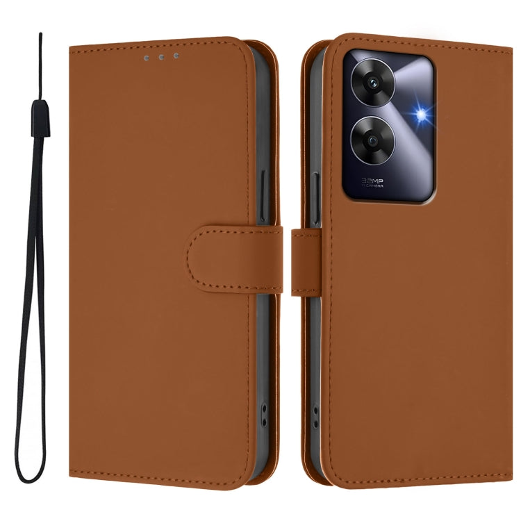Skin Feel Solid Color Leather Phone Case with Lanyard, For Realme Note 60 4G Global, For Realme 13+ 5G Global