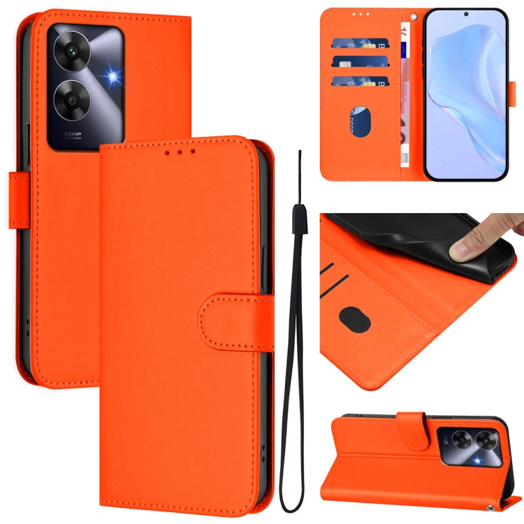 Skin Feel Solid Color Leather Phone Case with Lanyard, For Realme Note 60 4G Global, For Realme 13+ 5G Global
