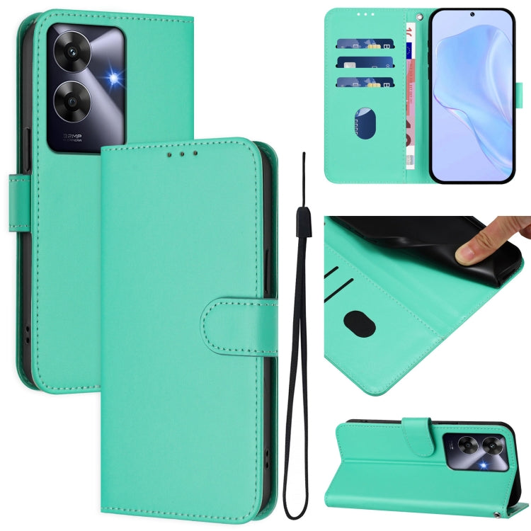 Skin Feel Solid Color Leather Phone Case with Lanyard, For Realme Note 60 4G Global, For Realme 13+ 5G Global