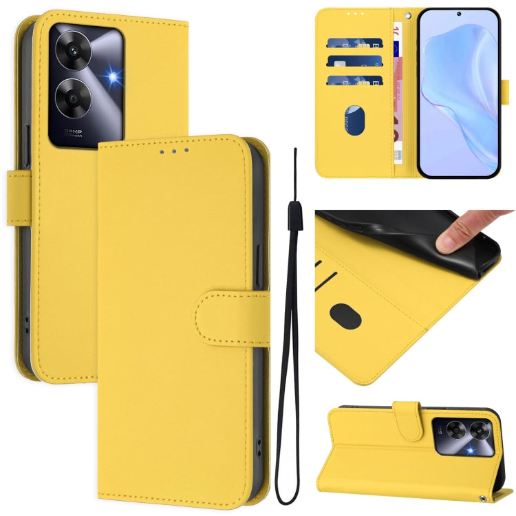 Skin Feel Solid Color Leather Phone Case with Lanyard, For Realme Note 60 4G Global, For Realme 13+ 5G Global