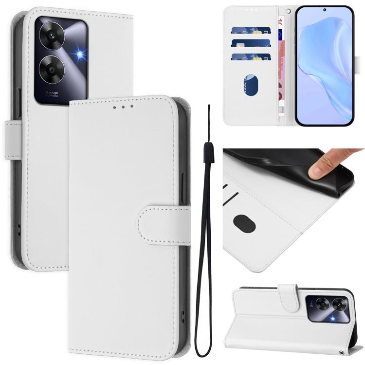 Skin Feel Solid Color Leather Phone Case with Lanyard, For Realme Note 60 4G Global, For Realme 13+ 5G Global