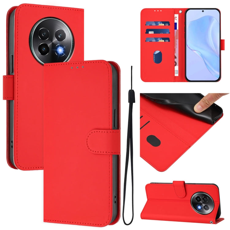 Skin Feel Solid Color Leather Phone Case with Lanyard, For Realme Note 60 4G Global, For Realme 13+ 5G Global