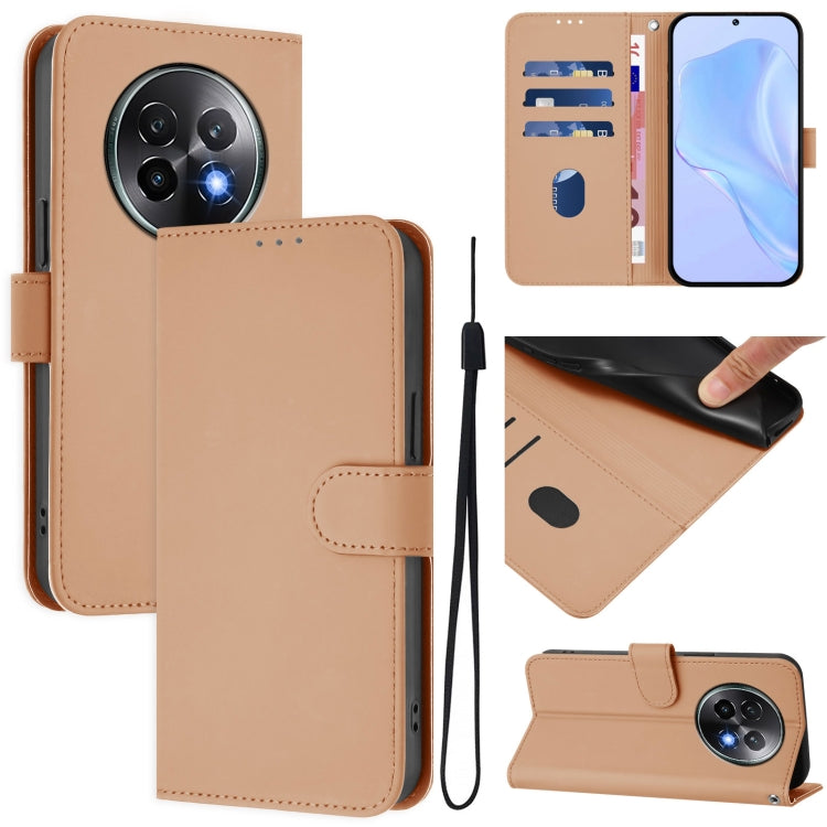 Skin Feel Solid Color Leather Phone Case with Lanyard, For Realme Note 60 4G Global, For Realme 13+ 5G Global