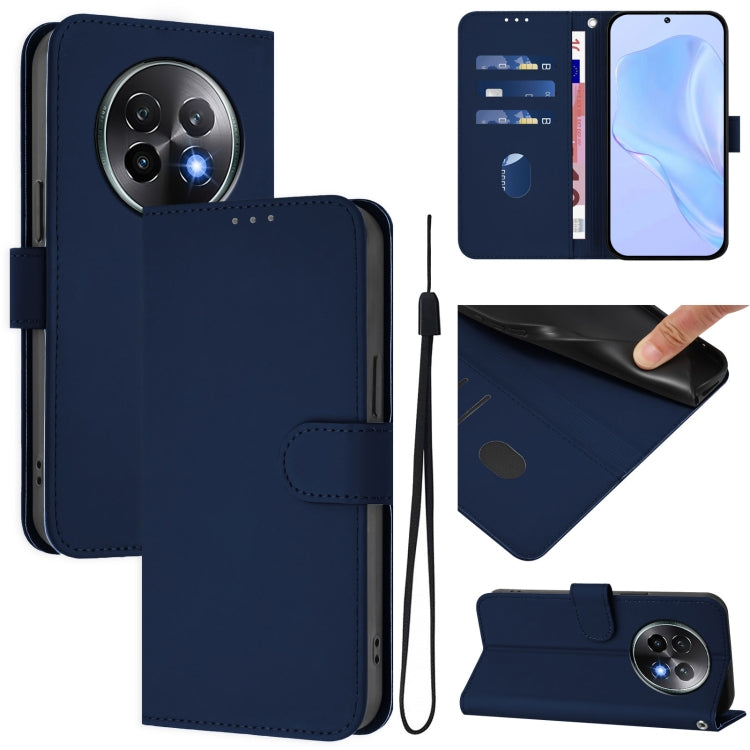 Skin Feel Solid Color Leather Phone Case with Lanyard, For Realme Note 60 4G Global, For Realme 13+ 5G Global