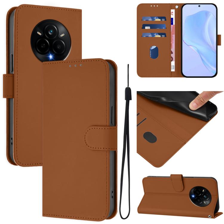 Skin Feel Solid Color Leather Phone Case with Lanyard, For Realme 14 Pro+, For Realme 14 Pro
