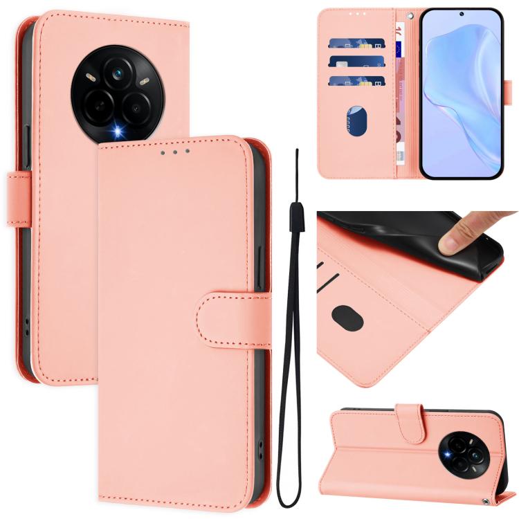 Skin Feel Solid Color Leather Phone Case with Lanyard, For Realme 14 Pro+, For Realme 14 Pro