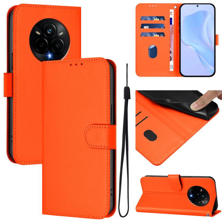 Skin Feel Solid Color Leather Phone Case with Lanyard, For Realme 14 Pro+, For Realme 14 Pro