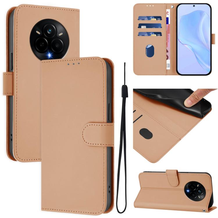 Skin Feel Solid Color Leather Phone Case with Lanyard, For Realme 14 Pro+, For Realme 14 Pro