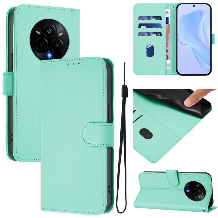 Skin Feel Solid Color Leather Phone Case with Lanyard, For Realme 14 Pro+, For Realme 14 Pro