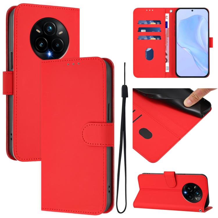 Skin Feel Solid Color Leather Phone Case with Lanyard, For Realme 14 Pro+, For Realme 14 Pro