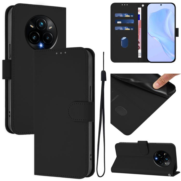 Skin Feel Solid Color Leather Phone Case with Lanyard, For Realme 14 Pro+, For Realme 14 Pro