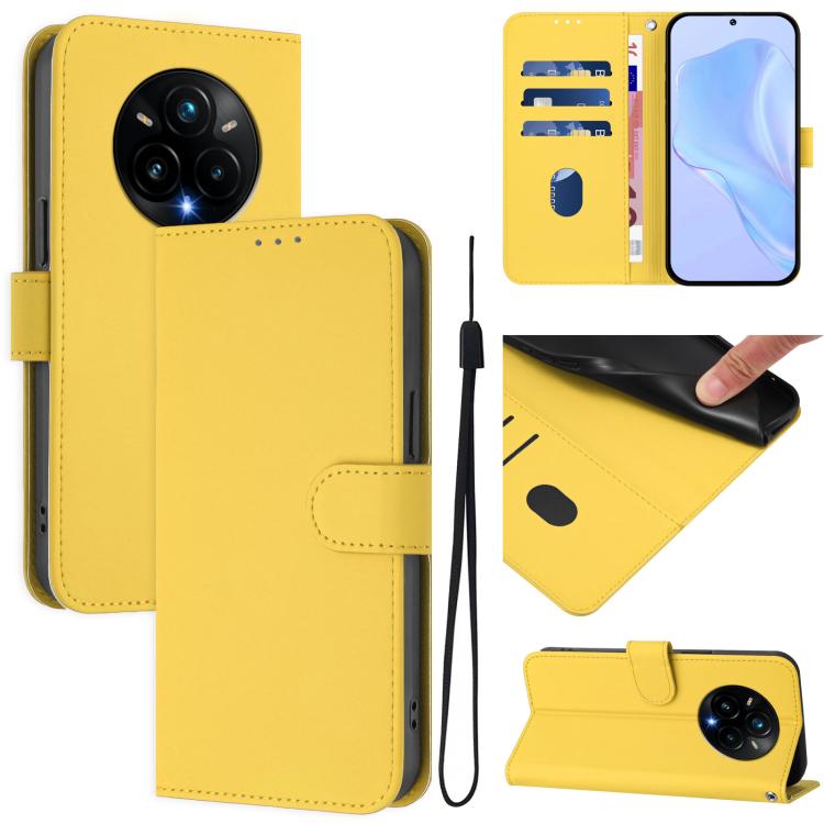 Skin Feel Solid Color Leather Phone Case with Lanyard, For Realme 14 Pro+, For Realme 14 Pro