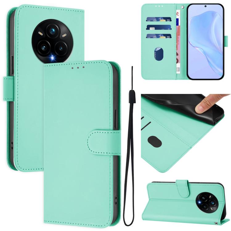 Skin Feel Solid Color Leather Phone Case with Lanyard, For Realme 14 Pro+, For Realme 14 Pro