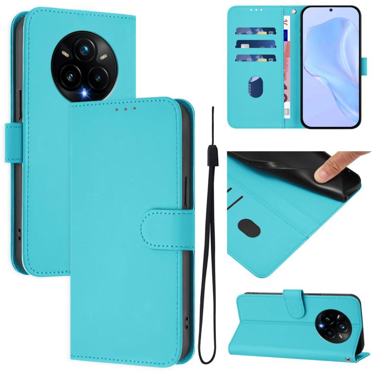 Skin Feel Solid Color Leather Phone Case with Lanyard, For Realme 14 Pro+, For Realme 14 Pro