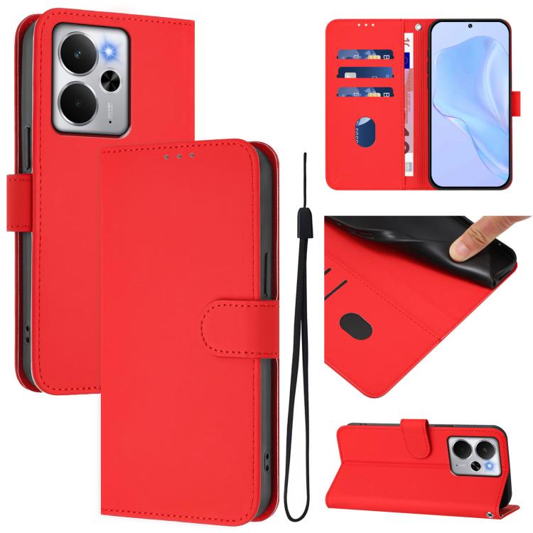 Skin Feel Solid Color Leather Phone Case with Lanyard, For Realme Narzo 80 Pro, For Realme 14 5G / 14T 5G Global