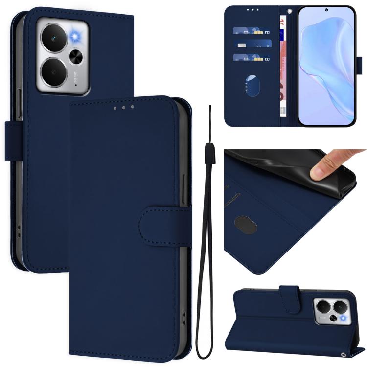 Skin Feel Solid Color Leather Phone Case with Lanyard, For Realme Narzo 80 Pro, For Realme 14 5G / 14T 5G Global