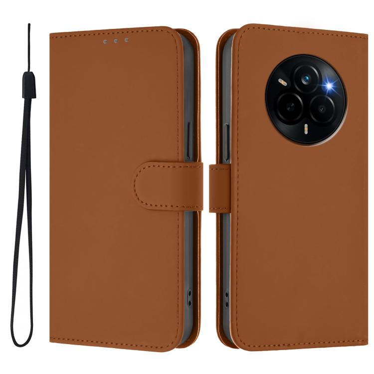 Skin Feel Solid Color Leather Phone Case with Lanyard, For Realme Narzo 80 Pro, For Realme 14 5G / 14T 5G Global