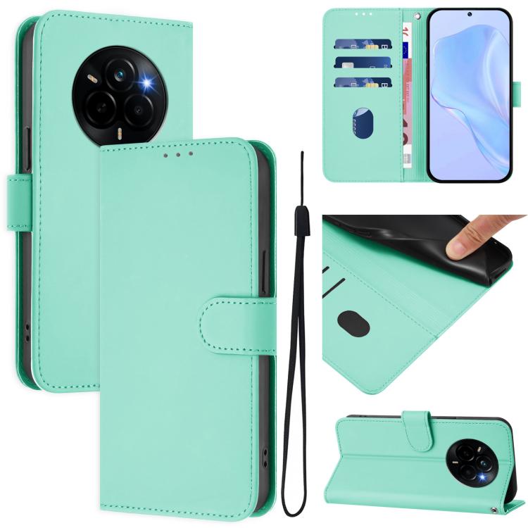 Skin Feel Solid Color Leather Phone Case with Lanyard, For Realme Narzo 80 Pro, For Realme 14 5G / 14T 5G Global